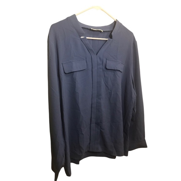 Grace Karin Tops - 🇺🇸 Grace Karin Blue Long Sleeve V-Neck Blouse Size 2X
